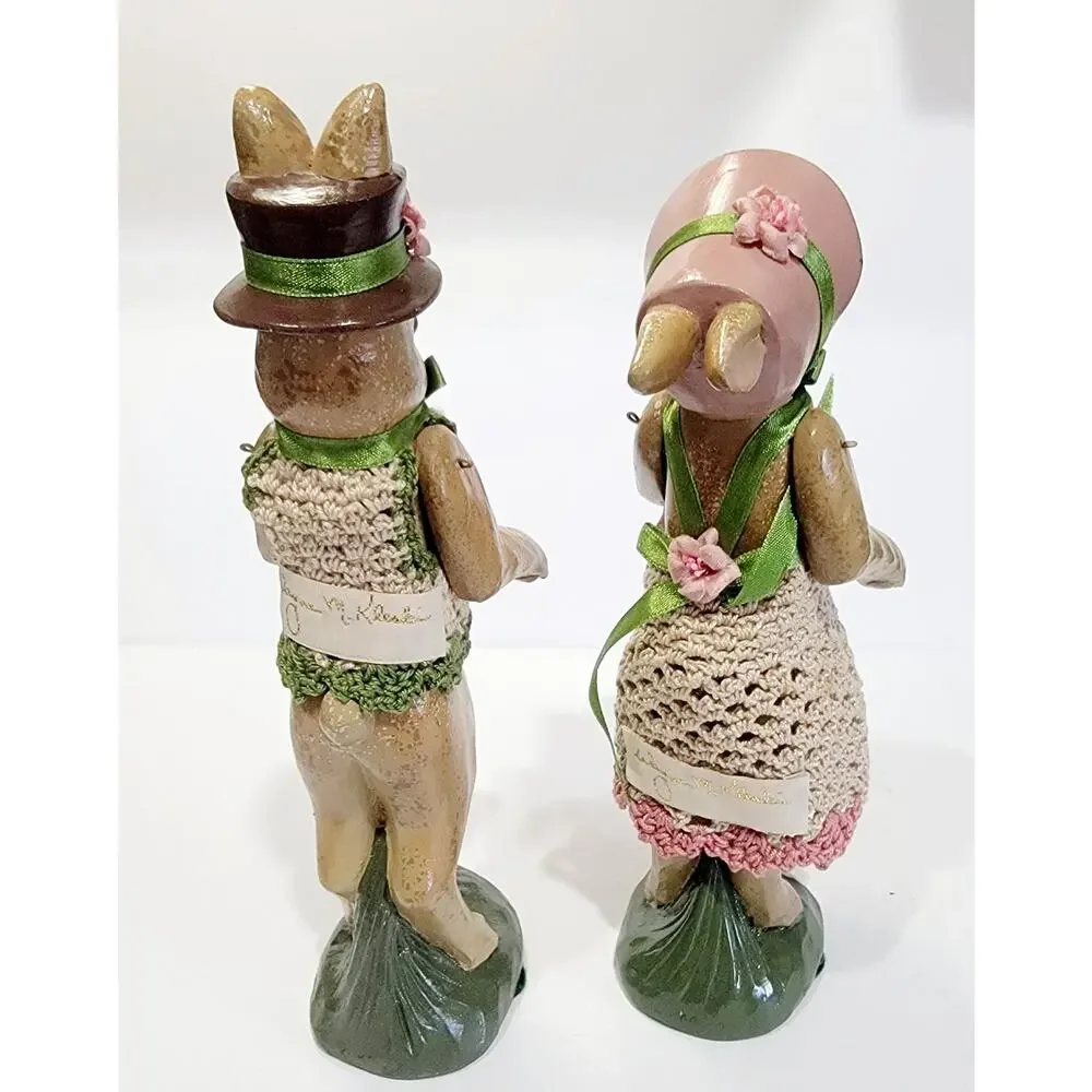 Katherines Collection Wayne Kleski Pair Mr and Mrs Bunny Rabbit Figurines Rare